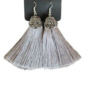 Silver Rhinestone Tassel Earrings Razzle Riot